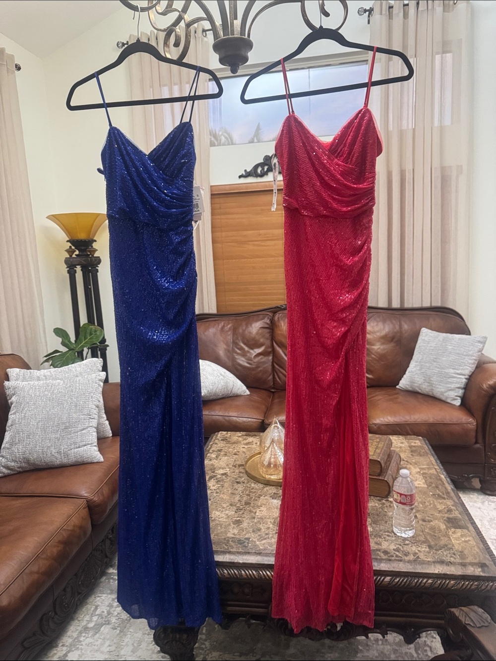 Red Sequin Spaghetti-Strap Prom Dress